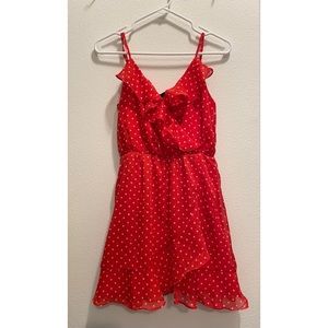 Strappy red polka dot wrap dress